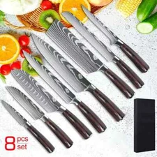 8 Piece Kitchen Knives Set Japanese Damascus Style Stainless Steel Chef's Knife