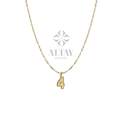 14K Massiv Gold Zahl Anhänger 0-9 Diamantschliff Halskette Charm, 1mm 2mm 3mm