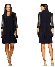 R  M RICHARDS 2 Pc Dress Knee Length Womens Size S Small Navy Blue NEW With Tag