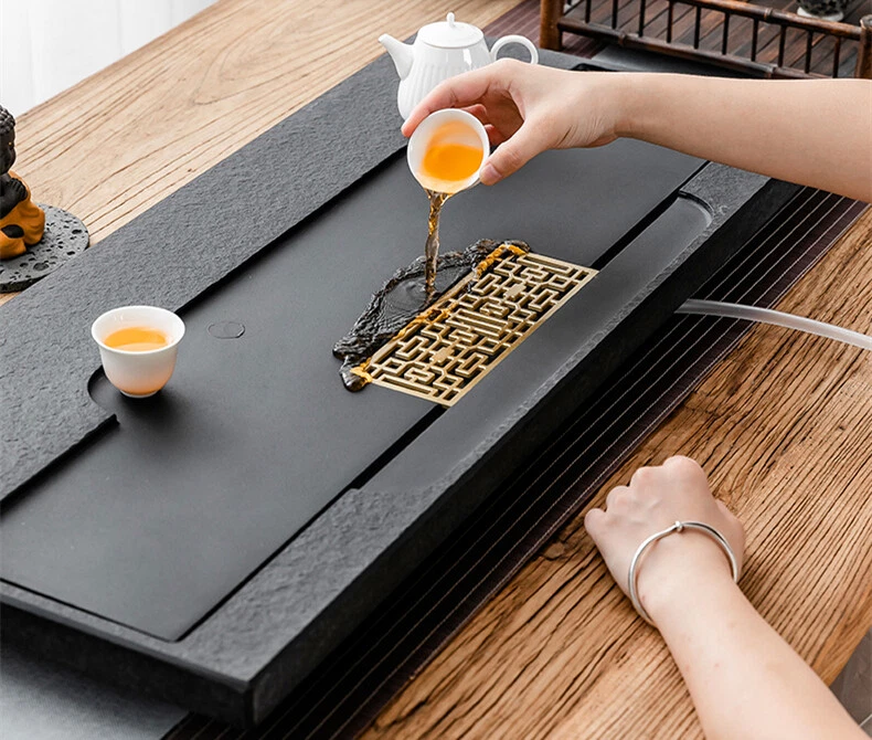 Multi-size Tea Tray Heavy Black Stone Tea Table Water Draining Tea Boat Large - Image 2 of 4
