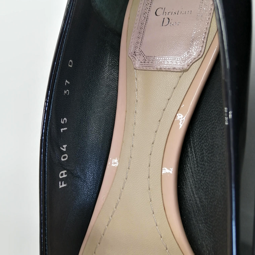 Christian Dior Rose Ballerinas Dark Navy Pink Patent Leather Pumps Shoes Size 37 - Picture 17 of 20