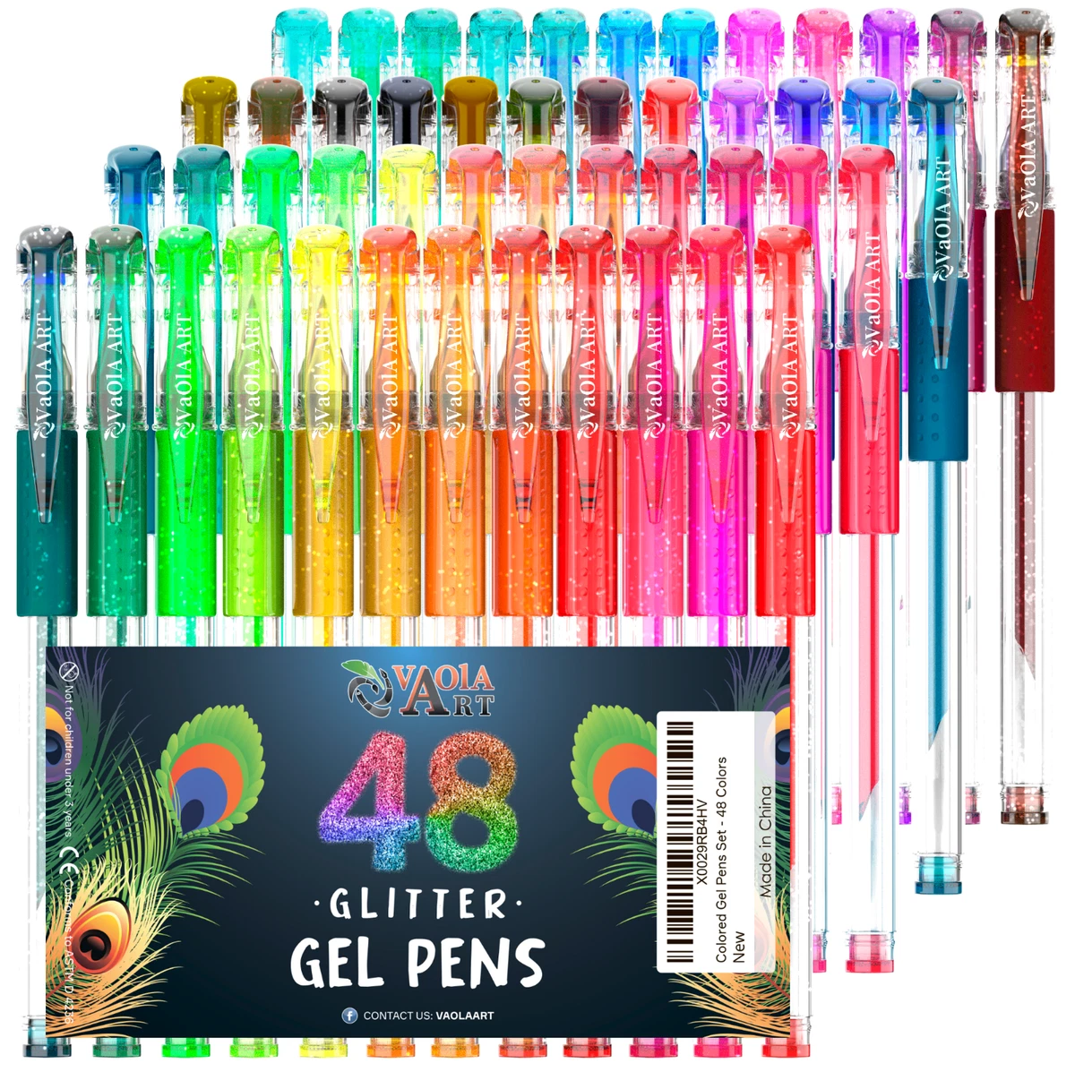 Glitter Gel Pens 48 Colors - Colored Pens for Adult Coloring - Book Pens  for Wom