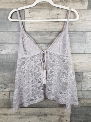Urban Outfitters Trägertop Gr. XL grau Roxie Spitze Babydoll vorne zum Binden sexy 