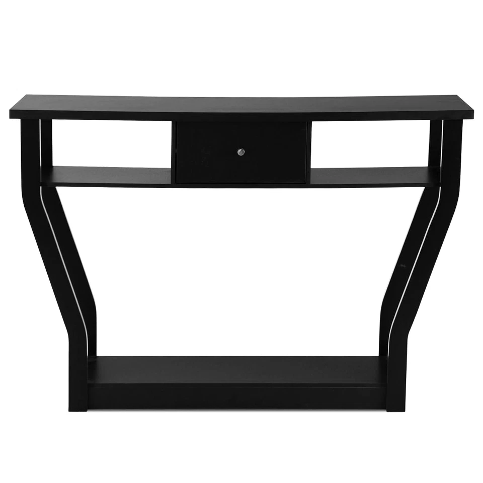 Meuble Vintage ART DECO Table Console Avec 1 Tiroir 3 Compartiments En MDF Noir - Photo 4/4