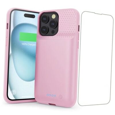 Battery Case for iPhone 15 Pro Max,Powerful 8600mah Ultra-Slim Protective Pink