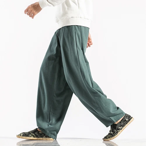 Men Linen Wide Leg Trousers Pants Plain Baggy Tapered Oversize Solid - Picture 9 of 21