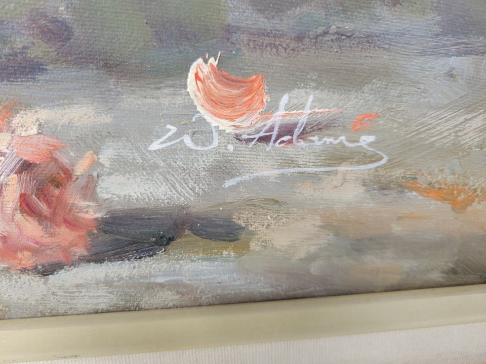 Canvas Painting of Vase of Peony Flowers in 25x29" Blonde Wood Frame by