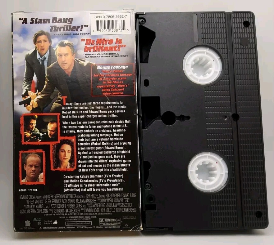 15 Minutes VHS, Pre-owned, Very Good Condition, 2001 New Line