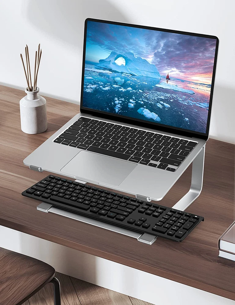 Laptop Stand for Desk, Metal Computer Riser, Heavy Stable PC Holder, Ergonomic L