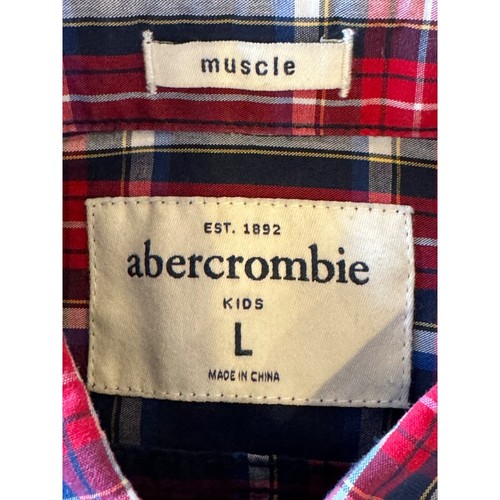 Abercrombie Kids Shirt Large Red Blue Plaid Cotton Long Sleeve Button Down - Picture 7 of 9