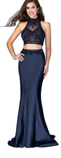 NWT LA FEMME SIZE 10, Long formal two piece lace NAVY