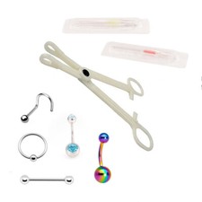 Body Piercing Kit 8 Piece Belly /Tongue/ Nipple and Nose with Cannula Needles