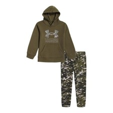 Under Armour Boy's Olive Camo Big Logo Charged Camo Hoodie  Jogger Set - Size 4