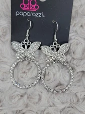 NWT - Paparazzi - Paradise Found 💜  LOP Butterfly 💜 Earring White Rhinestones