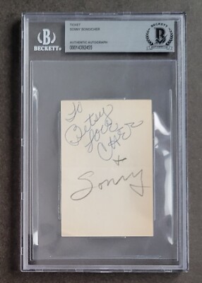 SONNY & CHER SIGNED 1963 TICKET BECKETT BAS COA SLABBED SINGER AUTOGRAPHED RARE