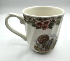 Queens Myott Factory Thanksgiving Mug Turkey Brown Floral Border Cup Mug