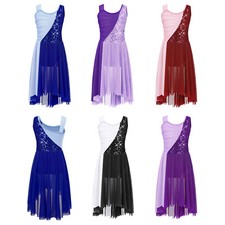 Girls Sequins Lyrical Dance Ballet Dress Contemporary Modern Performing Costume