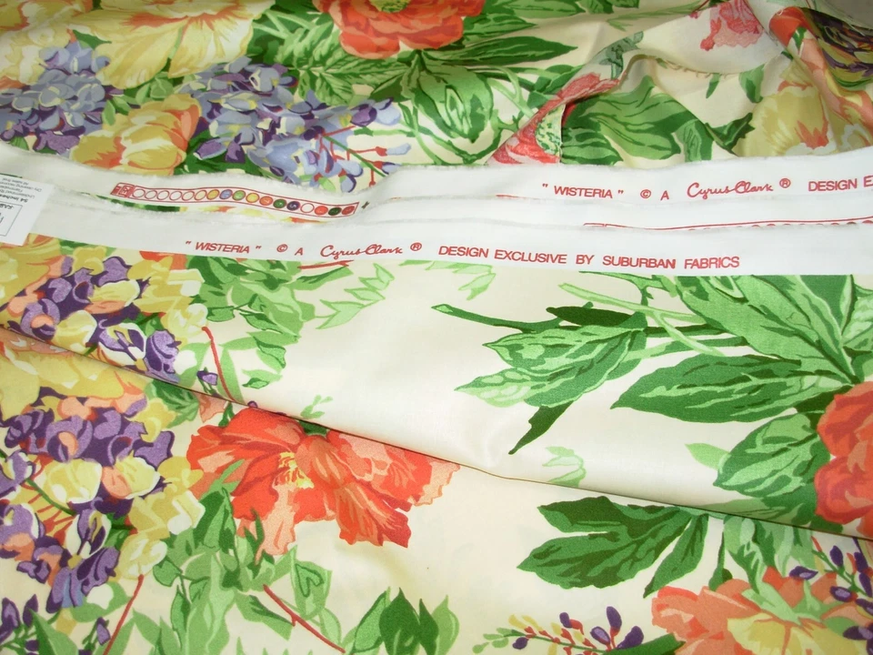 TELA TAPICERÍA CORTINAS ALGODÓN PULIDO FLORAL WYSTERIA SUBURBANO 10 YARDAS POR MENOS Foto 2 de 3