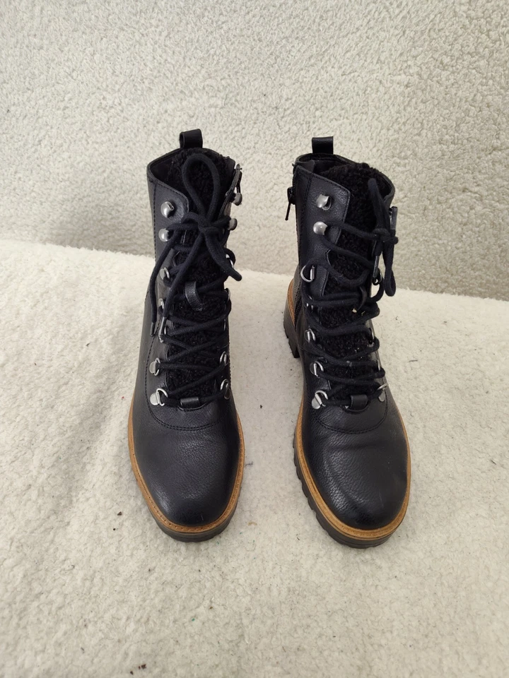 American Eagle женщин ботинки 8 М черный веган кожи шнурует вверх коренастый лодыжки туфли - Изображение 2 из 4