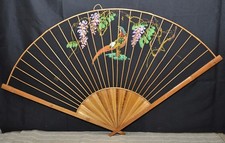 Grande ventaglio vintage raggio 67 cm dipinto fagiano con fiori