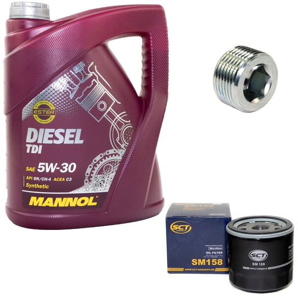 MotoröL 5W30 5Liter ÖLfilter SM158 + ÖLablassschraube FüR Fiat Palio Weekend-image