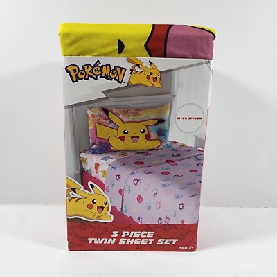 Pokemon Twin Sheet Set Pcs Pikachu Gaming Bedding Purple Pink Kids  Bedroom New