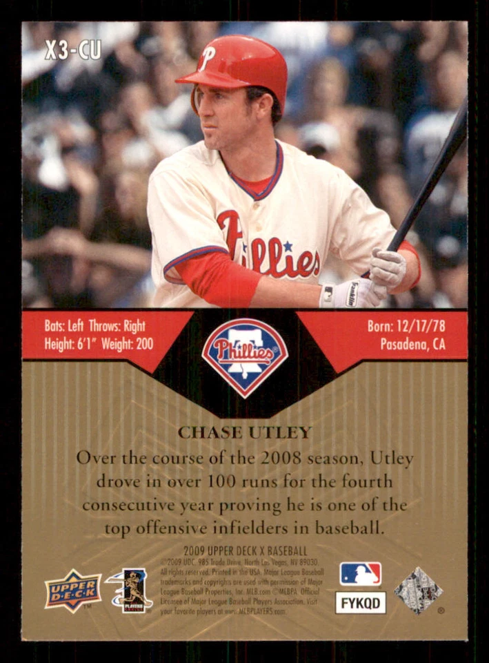 2009 Upper Deck X Xponential 3 #CU Chase Utley - Image 2 of 2
