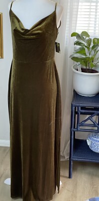 brown pink polka dot dress Tatiana Velvet One-Shoulder Maxi Dress Bronze main image 0