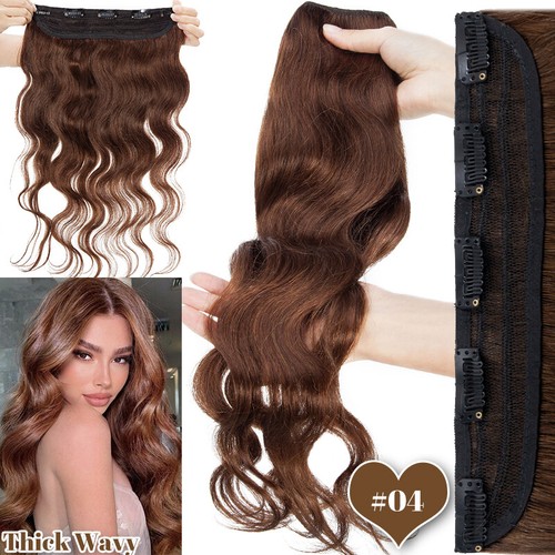 One Piece Clip in Human Remy Hair Extensions 3/4 Head Wavy & Straight Thick Weft - Picture 24 of 35