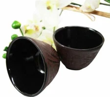Japanese Tetsubin Style Cast Iron Tea Cups Set of Two Bamboo Design Red Burgundy