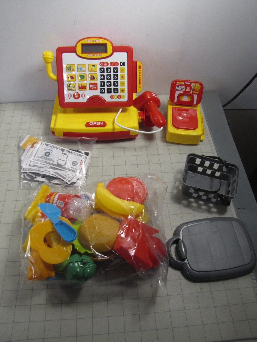 FS Toys Pretend Play Kids Supermarket Cash Register w/ Food Money