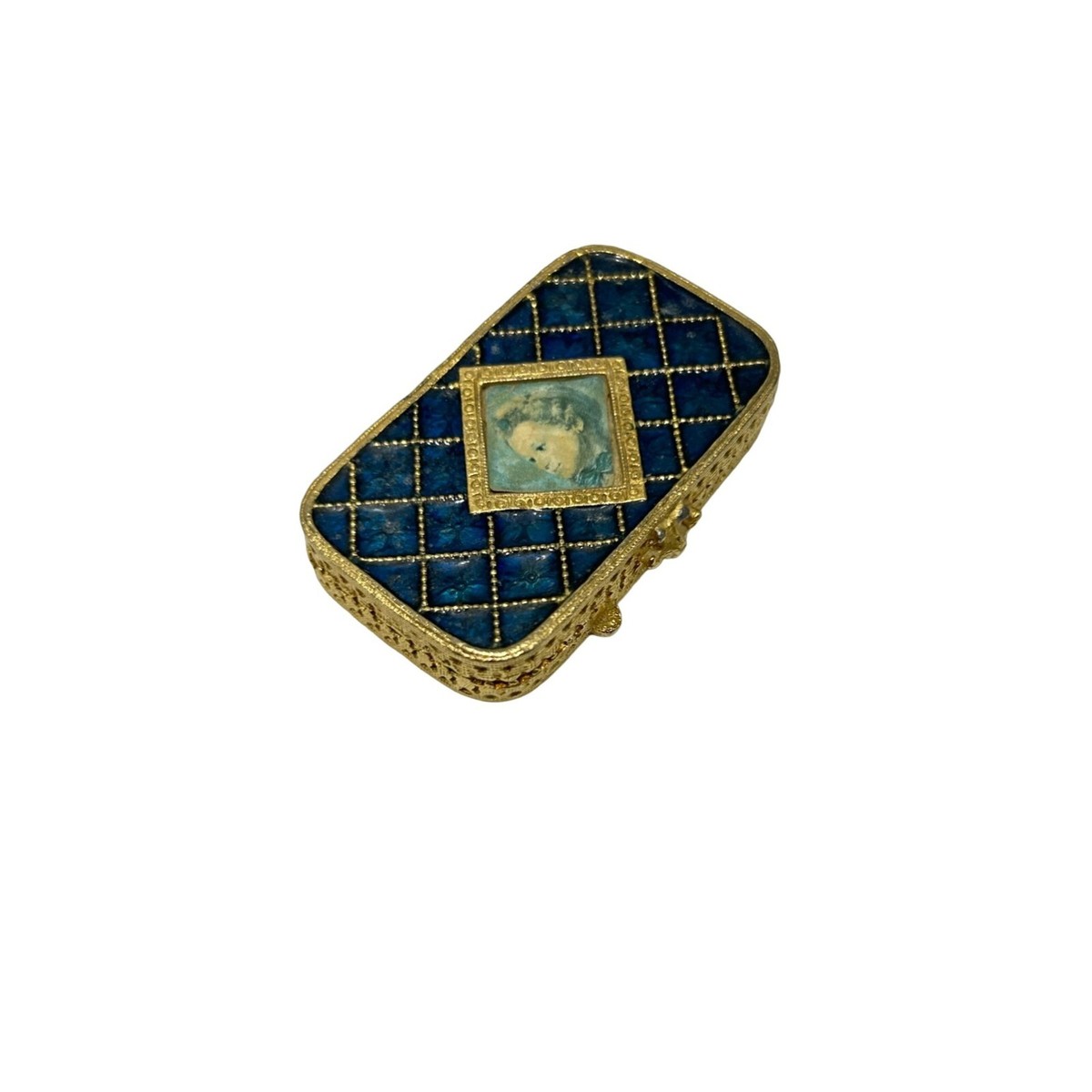 Vintage Estee Lauder Solid Perfume Compact Mini Royal Blue Enamel