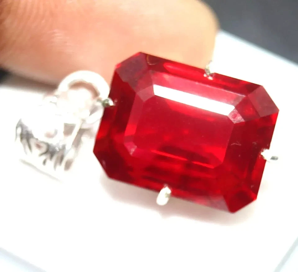Natural 35 Ct Red Ruby Emerald Cut Pendant AGL Certified Gemstone - Image 2 of 4