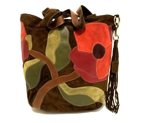 COACH Ltd Ed DK BROWN SUEDE FLOWER RED FLORAL XL POPPY FOR PEACE TOTE BAG PURSE