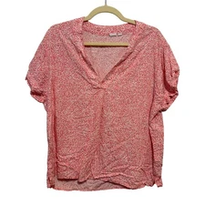 Gap Womens Pink & White Polka Dot Short-Sleeve Blouse Size L