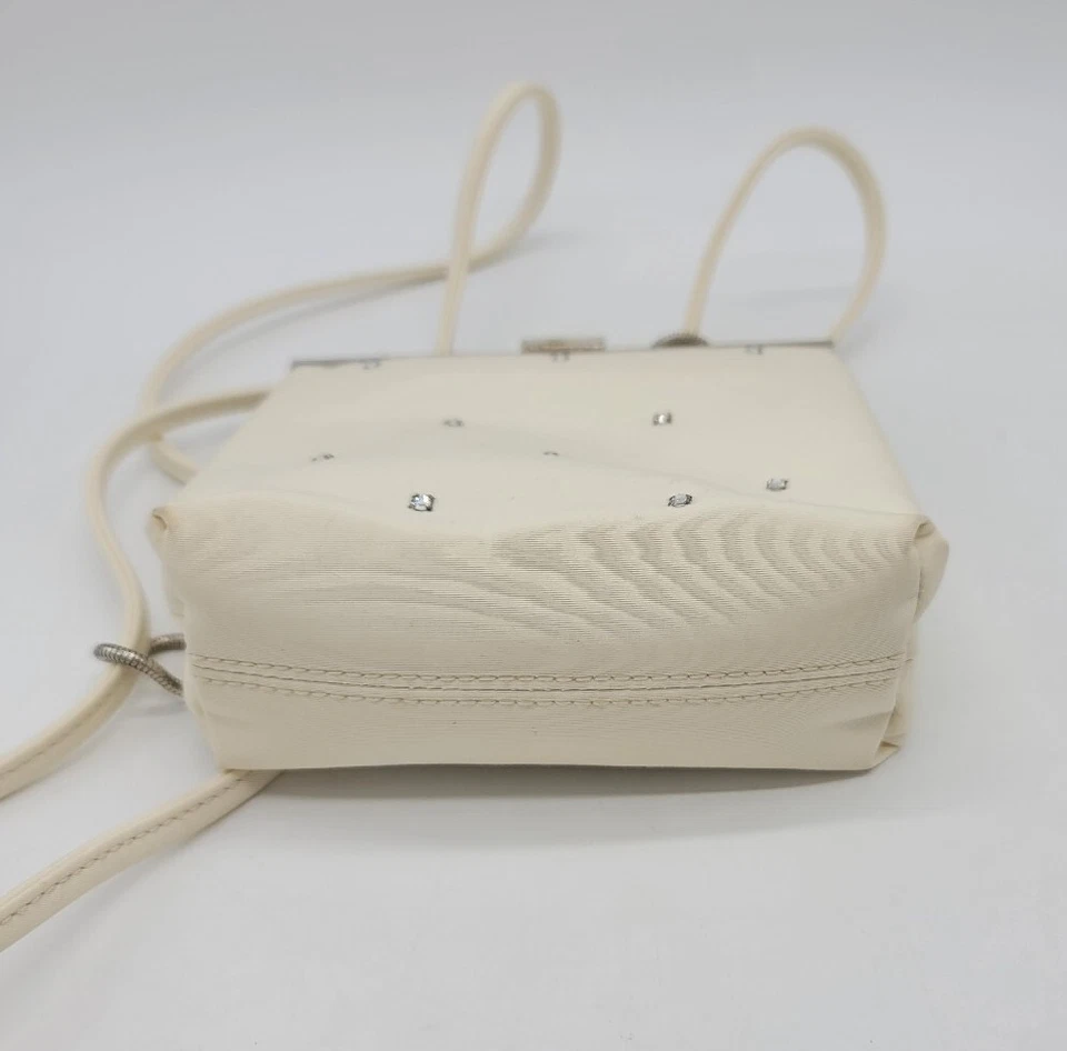 Vintage LIZ CLAIBORNE White Ivory Clasp Box Purse Rhinestone Crossbody Clutch - Image 3 of 4