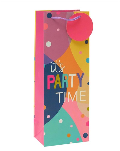 Cheap BOTTLE BAG + Gift Tag Wine Spirits Birthday Occasions Its Party Time Pink - 第 1/2 張圖片