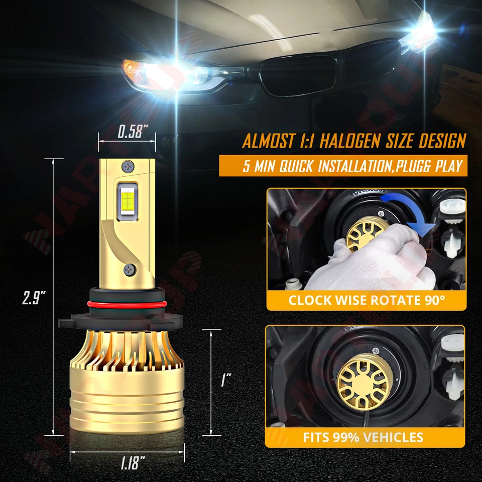 9005+9006 LED Headlight Kit Bulbs Hi/Lo Bright Beam For Chevrolet Sonora 00-2006 - Изображение 3 из 4