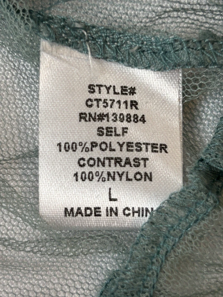 Peach Blouse Womens L Green Sheer Lace Long Sleeve Ruffle Trim Romantic Top - Image 4 of 4