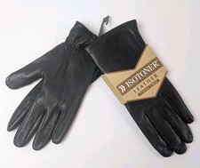 VTG Y2K 2003 Isotoner Black Leather Gloves Fleece Lined Women  s L Warm