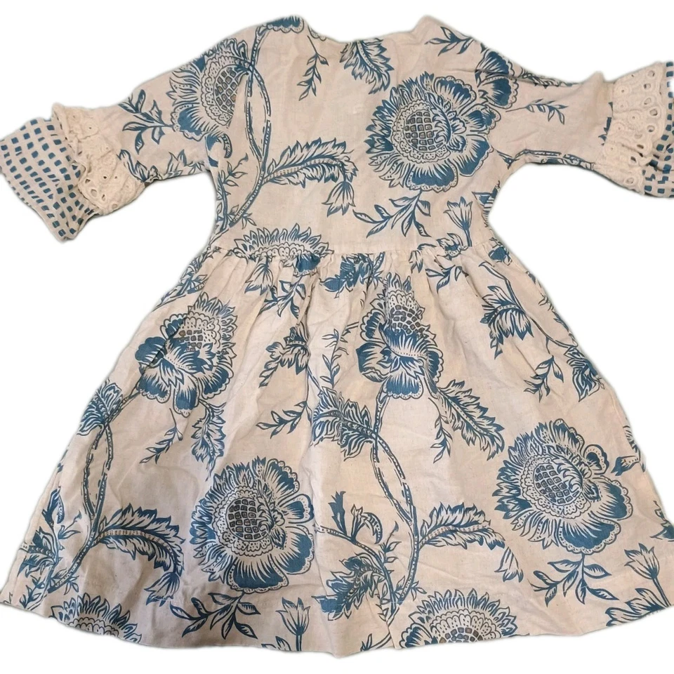 Vestido Utsa Kids by Westside Indio Algodón Lino 3T Floral Paisley Ojales Azul Foto 2 de 4