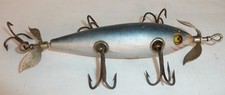 Wooden Heddon 150 5 Hook Minnow Aluminum Body Blue Slate Back Glass Eyes