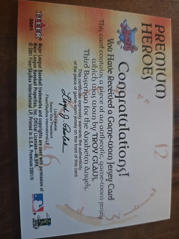 Troy Glaus Angels Slugger 2001 Fleer Premium Jesery Relic Anaheim Angels Foto 2 de 2