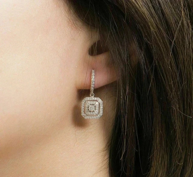 14K White Gold Plated 2Ct Round Cut Lab Created Diamond Drop & Dangle Earrings - Image 4 of 4