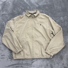 Vtg Polo Ralph Lauren Jacket Mens Large Beige Harrington Cotton Zip Unlined