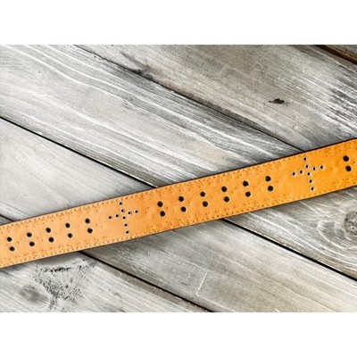Nocona Belt Large Brown Leather Hair Hide Studded Cross Belt  display picture 1