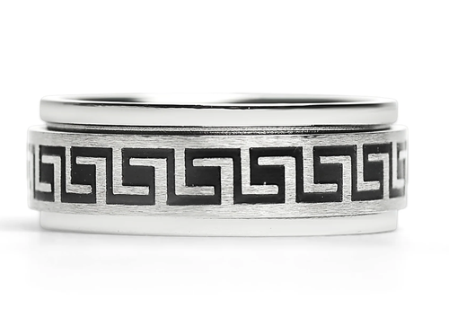 Greek Meander Key Spinner Stainless Steel Ring 7MM - Picture 2 of 3