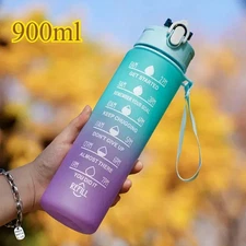 900ml Sports Water Bottle with Time Markers, Leak-Proof Lid, Motivational Portab