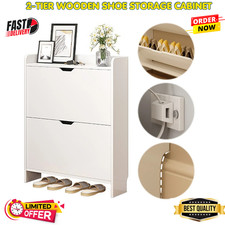 2-Tier Wooden Entrance Shoe Cabinet with Flip Drawers Narrow Shoe Storage Cabine