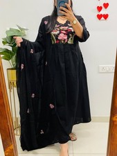Black Embroidery Ethnic Kurti Pant Dupatta Set Indian Bollywood Salwar Kameez